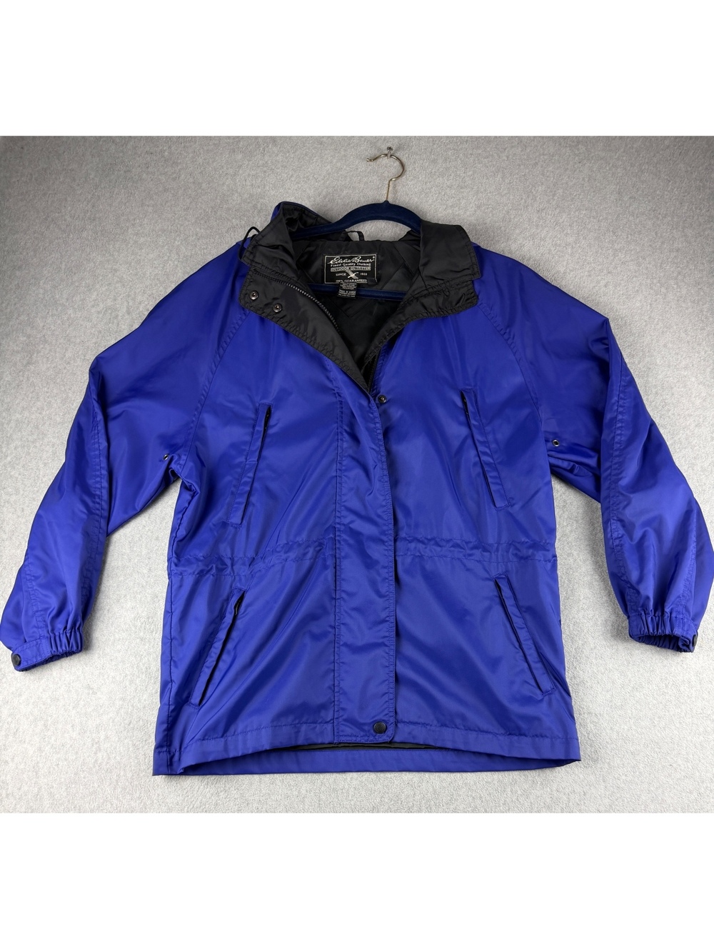 Vintage Eddie Bauer Jacket Womens XS Blue Black Hooded Nylon Outdoor 90s Y2K